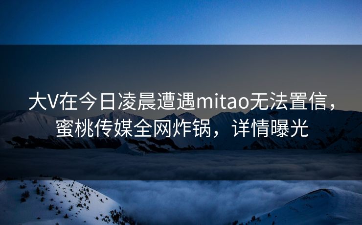 大V在今日凌晨遭遇mitao无法置信，蜜桃传媒全网炸锅，详情曝光