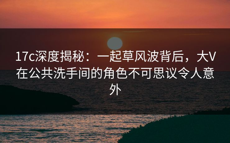 17c深度揭秘：一起草风波背后，大V在公共洗手间的角色不可思议令人意外