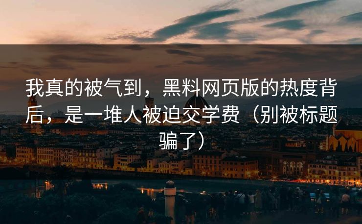 我真的被气到,黑料网页版的热度背后,是一堆人被迫交学费(别被标题骗了) 我真的被气到,黑料网页版的热度背后,是一堆人被迫交学费(别被标题骗了)